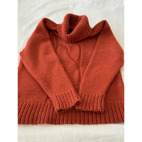 Alpaca Rust Cable Knit Turtleneck Sweater Chunky Soft Winter Knit - Picture 3 of 9